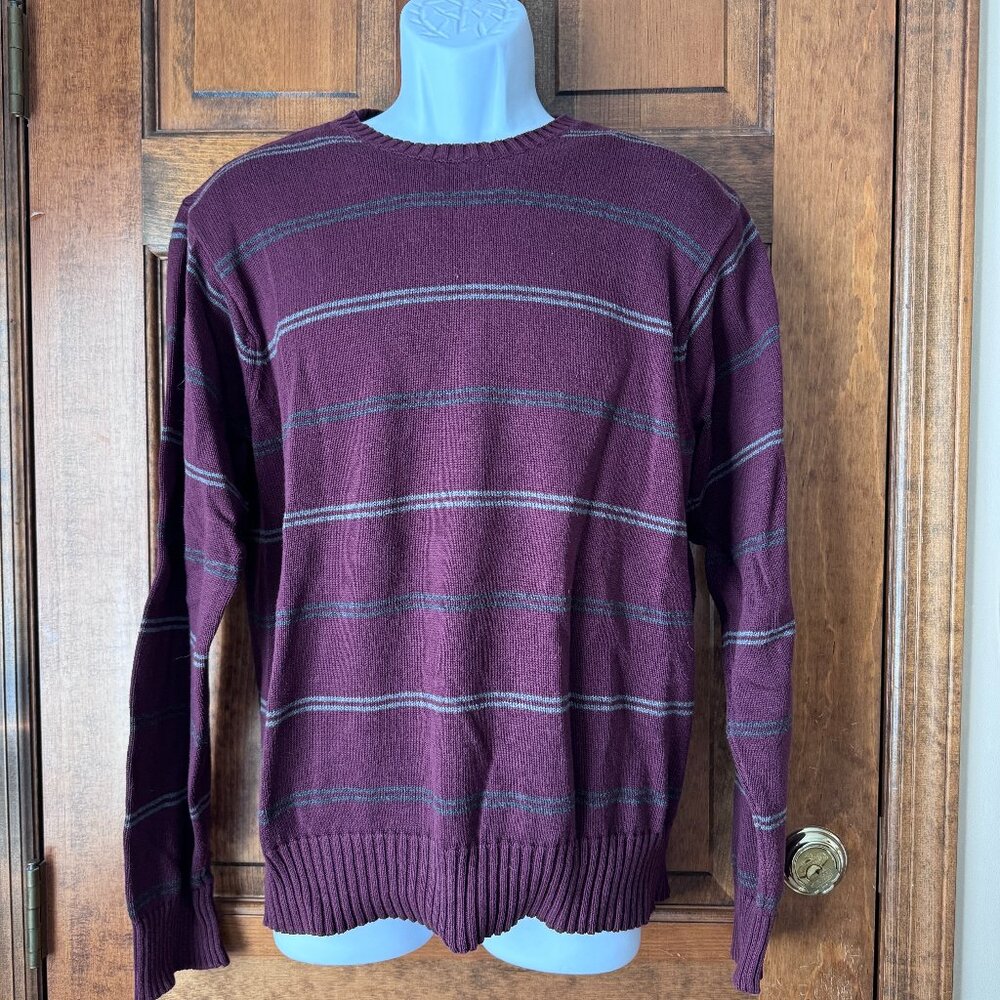 Arrow Maroon w/Gray Stripes Cotton Crewneck Sweater Medium